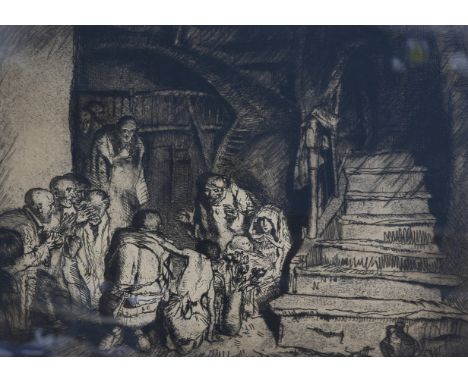 SIR FRANK BRANGWYN (1867-1956), NATIVITY, pencil signed in the margin, etching, framed. 35.5cm by 48.5cm