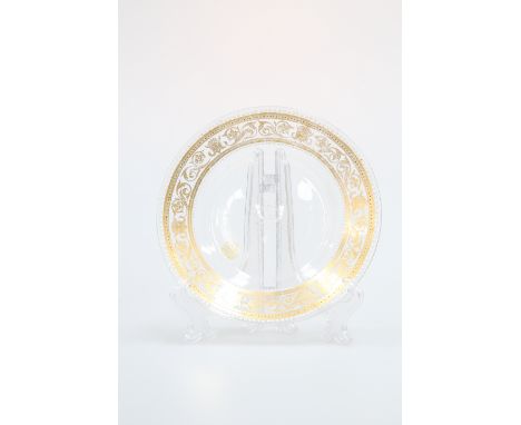 A VENETIAN ENAMEL AND GILT-PAINTED GLASS DISH, MURANO c. 1785, circular, the rim finely painted with masks and foliate scroll