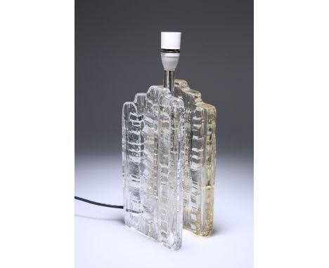A PUKEBERG (SWEDEN) BRUTALIST GLACIER GLASS TABLE LAMP, BY UNO WESTERBERG, CIRCA 1960'S, unsigned but a known design. Overall