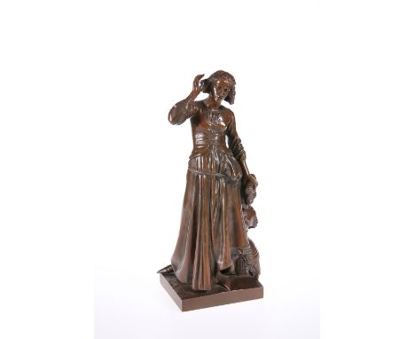AFTER FRANCOIS RUDE, BRONZE FIGURE OF JOAN OF ARC, signed in the cast F. RUDE, with brown patina. 25cm