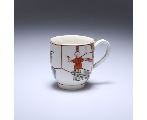 A WORCESTER&nbsp; MANDARIN COFFEE CUP, c. 1770, painted with a child at play and two seated ladies in an interior. 6.5cmThis 