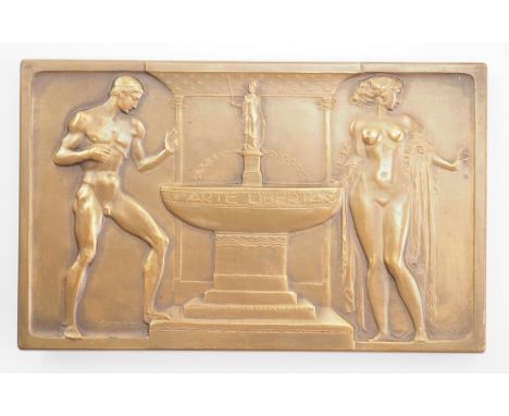 Württemberg: Plakette für Mitglieder des württembergischen Kunstvereins 1910.Bronze, feine Tönung.110 x 68 mm.Zustand: I