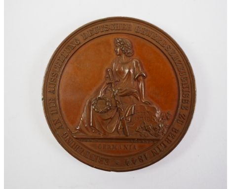 Preussen: Medaille zur Erinnerung an die Ausstellung Deutscher Gewerbeserzeugnisse zu Berlin 1844.Bronze, feine Tönung.Ø 45 m