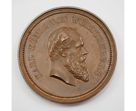 Württemberg: Bronzene Prämienmedaille o.J. (1871), König Karl, zur Anerkennung des Fortschritts in Gewerbe und Handel.Bronze,