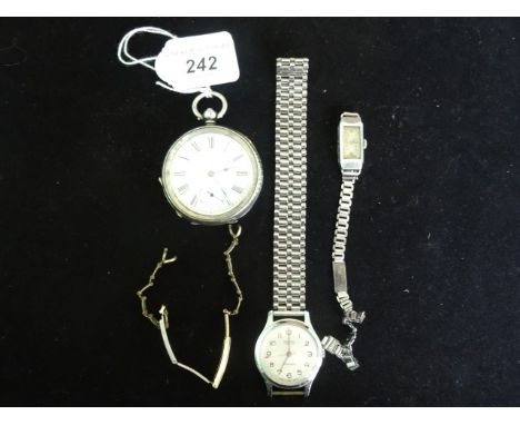 A gentleman's pocket watch, the white metal case stamped 935, the enamel dial having Roman numerals, together with a Ingersol