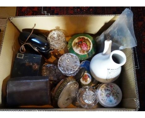 A mixed lot, to include: brass furniture handles, early 20th century boxed cameras, cut glass dressing table items, Continent