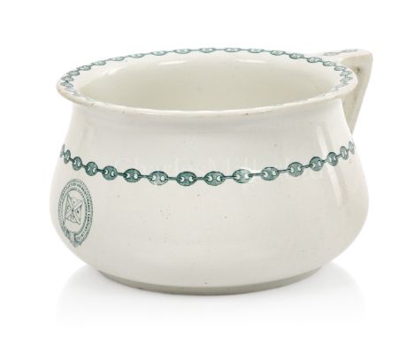 A RARE CERAMIC TRANSFER PRINT CHAMBER POT FROM THE S.S. GREAT EASTERN, CIRCA 1865the front with the insignia for the Telegrap