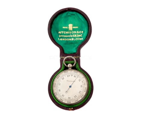 A SILVER POCKET BAROMETER BY AITCHESON &amp; CO., CIRCA 1884silvered dial calibrated for up to 10,000 Ft, London hallmarks fo
