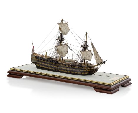 AN UNUSUAL AND WELL-PRESENTED 1:200 SCALE WATERLINE MODEL OF H.M.S. VICTORY, JURY-RIGGED AFTER THE BATTLE OF TRAFALGARmodelle