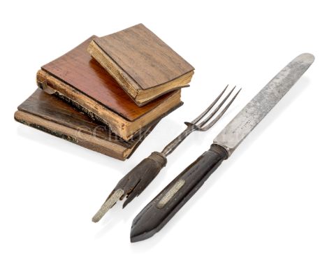 A COLLECTION OF ROYAL GEORGE TREENcomprising a 3in. table snuff box with copper provenance roundel to centre; a knife and for