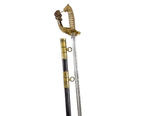 LT CMDR CHARLES GOODEVE'S ROYAL NAVY DRESS SWORDthe half basket hilt inscribed on the thumb piece C.F. GOODEVE R.N.V.R., 31in