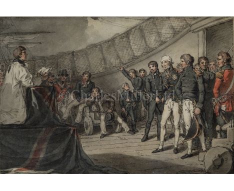 JOHN AUGUSTUS ATKINSON O.W.S. (BRITISH, 1775-1833)Original artwork for the design: Sailors at prayers on board Lord Nelson's 