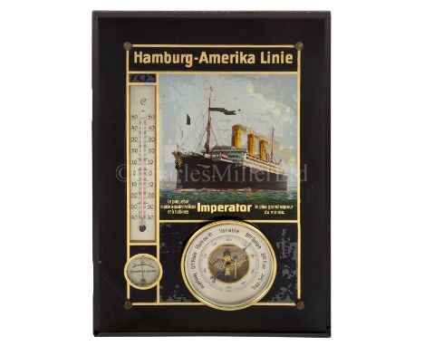 A RARE HAMBURG-AMERIKA LINE FRENCH TRAVEL AGENT'S ADVERTISING BAROMETER/THERMOMETER/HYGROMETER FOR THE S.S. IMPERATOR, CIRCA 