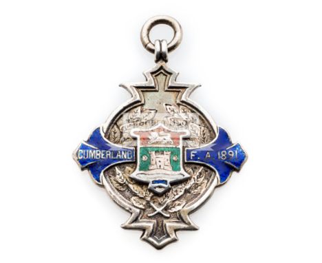 Cumberland F.A. County Cup winner's medal awarded to Tom Biltcliff of Workington F.C. in 1891,silver & enamel, inscribed CUMB