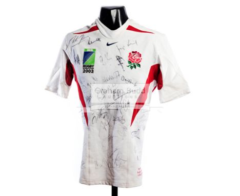 Kyran Bracken team-signed England No.20 shirt from the Rugby World Cup match v Georgia played in Perth 12th October 2003,shor