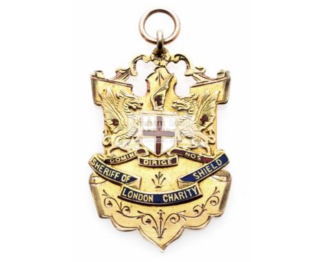 9ct. gold & enamel medal for the 1899 Sheriff of London Charity Shield,The obverse inscribed SHERIFF OF LONDON CHARITY SHIELD