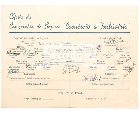 Autographed wartime football programme Portuguese Army v R.A.F.,played at the National Stadium, Lisbon, 17th February 1946, 9