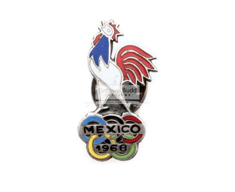 Mexico 1968 Olympic Games French National Olympic Committee badge,in the form of an enamel French cockerel above Olympic ring