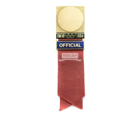 Tokyo 1964 Olympic Games official's badge,gold plate & enamel, inscribed OFFICIAL, peach coloured ribbon, in original case of