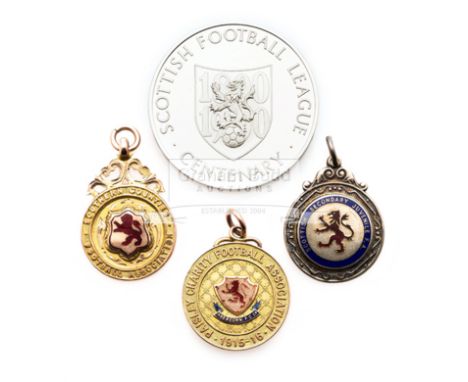 Four medals relating to football in Scotland,including a 9ct. gold & enamel Paisley Charity Cup won by Abercorn F.C. in 1915-