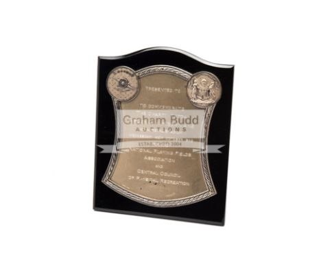 Joe Mercer silver medal plaque for the Arsenal v Hibernians Charity Match played at Highbury 22nd October 1952,stamped STERLI