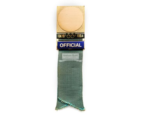 Tokyo 1964 Olympic Games official's badge,gold plate & enamel, inscribed OFFICIAL, turquoise coloured ribbon, colour faded, i