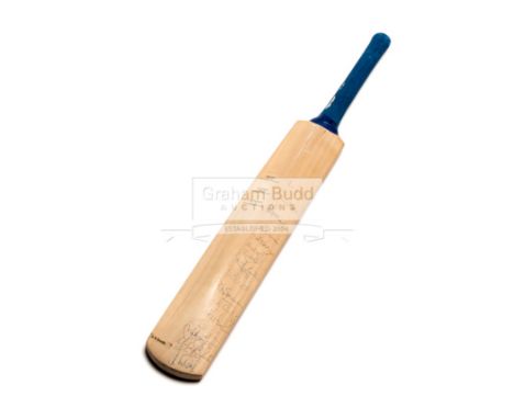 Cricket bat autographed by 15 batsmen who in an innings have scored 300 runs for or in England,comprising to the face G A Hic