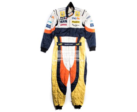 Fernando Alonso signed and worn 2008 Renault Formula 1 racesuit,his black marker pen signature upon the right breast beneath 