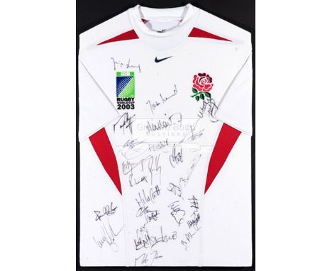 Signed England 2003 Rugby World Cup replica jersey,signed in black marker pen, Johnson, Wilkinson, Robinson, Tindall, Cohen, 