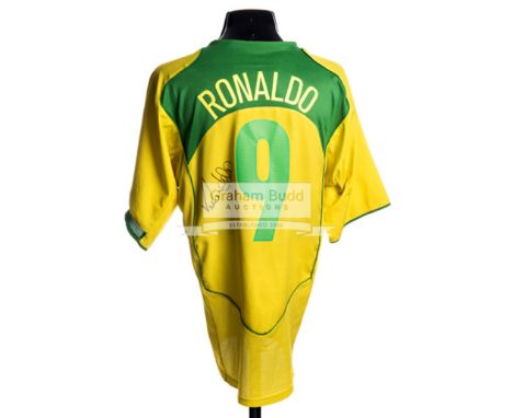 Brazil No.9 replica home jersey signed by Ronaldo (Luis Nazario de Lima),signed to the reverse besides the No.9