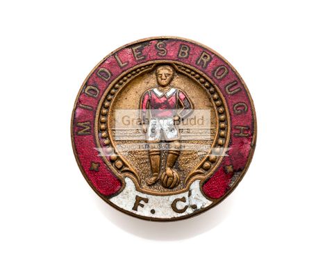 An early Middlesbrough Football Club lapel badge,gilt-metal & enamel, designed with a footballer and inscribed MIDDLESBOROUGH