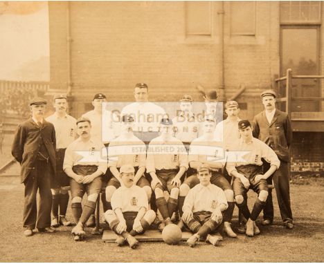 A period group photograph of Sheffield United players who have been capped for England football team in 1904,taken at the sid