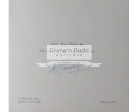Football Association Lancaster Gate 1972 Christmas card signed by the England 1966 World Cup winning manager Sir Alf Ramsey,s