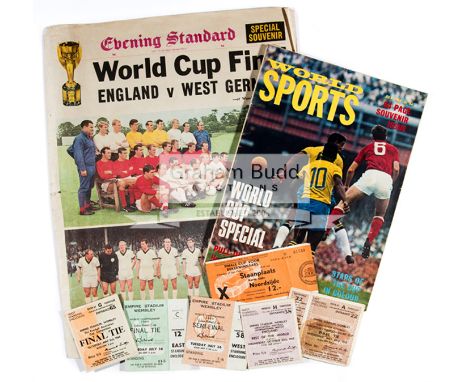 An album of 1966 World Cup and other 1960s football memorabilia,including tickets for the England v West Germany Final, other