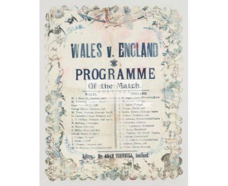 Scarce souvenir programme for the Wales v England rugby union international played at Cardiff Arms Park 5th January 1901,in t