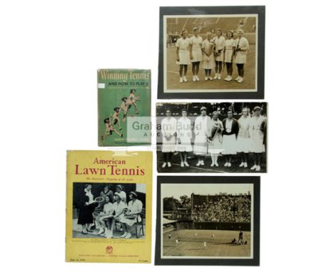 Memorabilia relating to US tennis player Sarah Palfrey Cooke,Consisting of Winning Tennis - first US edition (1946) signed in