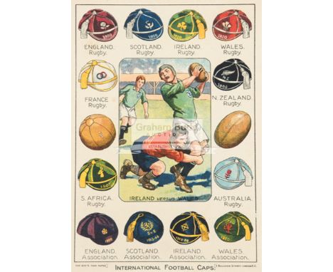 Four Boy's Own Paper colour supplement rugby & football prints,featuring a pair titled "[rugby] football colours of some of o