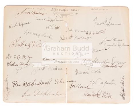 The autographs of 25 gold medal winners at the Berlin 1936 Olympic Games,double-page removed from an album, 25 signatures in 