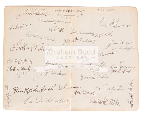 The autographs of 25 gold medal winners at the Berlin 1936 Olympic Games,double-page removed from an album, 25 signatures in 