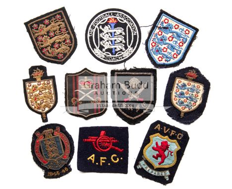 Joe Mercer blazer badge collection,three England, one inscribed VICTORY INTERNATIONAL, 1945-46; three England coaching badges