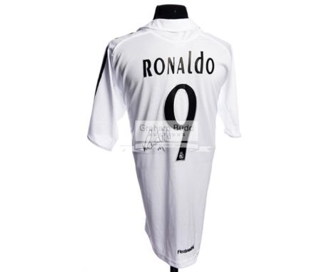 Real Madrid No.9 replica home jersey signed by Ronaldo (Luis Nazario de Lima),signed to the reverse besides the No.9