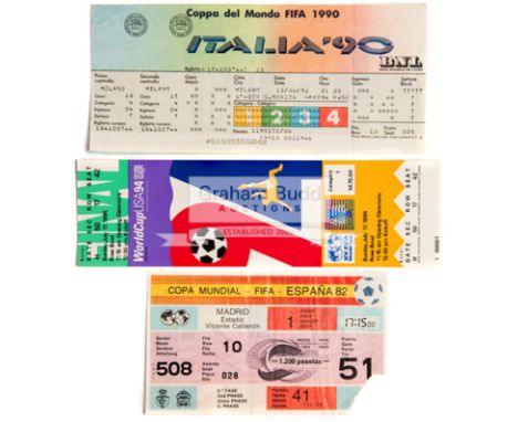 A collection of 25 World Cup tickets from the 1982, 1990 & 1994 World Cups,the 1994 including the Brazil v Italy Final, one o