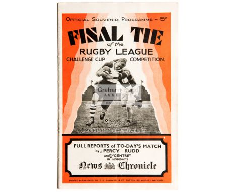 Rugby League Challenge Cup Final programme Huddersfield v Warrington played at Wembley Stadium 6th May 1933,light vertical fo