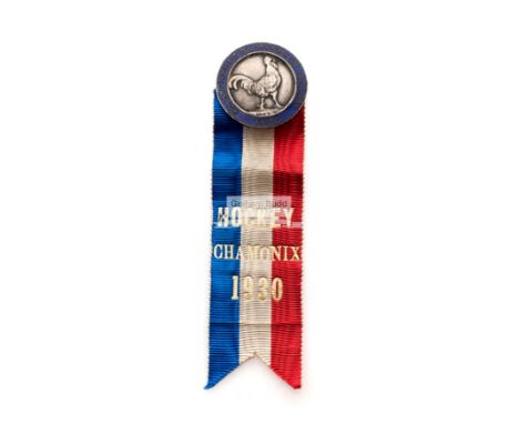 1930 World Ice Hockey Championships badge,silver & enamel with French cockerel inscribed CHAMPIONNAT DU MONDE DE HOCKEY, 1930