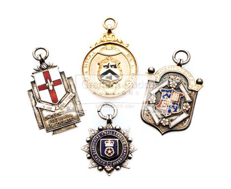 Four medals relating to football in the Midlands,i) cased gold-mounted silver & enamel Walsall & DItsrict F.A.Senior Cup runn