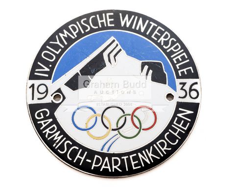 Garmisch-Partenkirchen 1936 Winter Olympic Games automobile badge,by Carl Poellath of Schrobenhausen, Germany, enamelled with