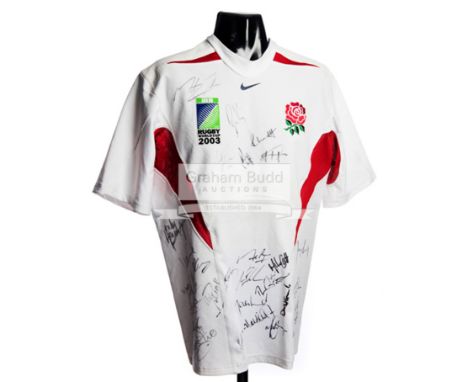 A signed England forward's blood replacement shirt from the 2003 Rugby World Cup,the unnumbered shirt specially designed with