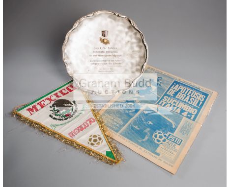 1970 World Cup presentation to Austrian FIFA referee Ferdinand Marschall,in the form of a silvered-metal plate set with ename