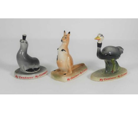 Three Carltonware Guinness advertising figures, to include; kangaroo, seal and ostrich, printed marks to the underside, large