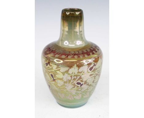 A Pilkingtons Royal Lancastrian pottery squat vase, of shouldered form, the lustre decorated with floral stylised central dec